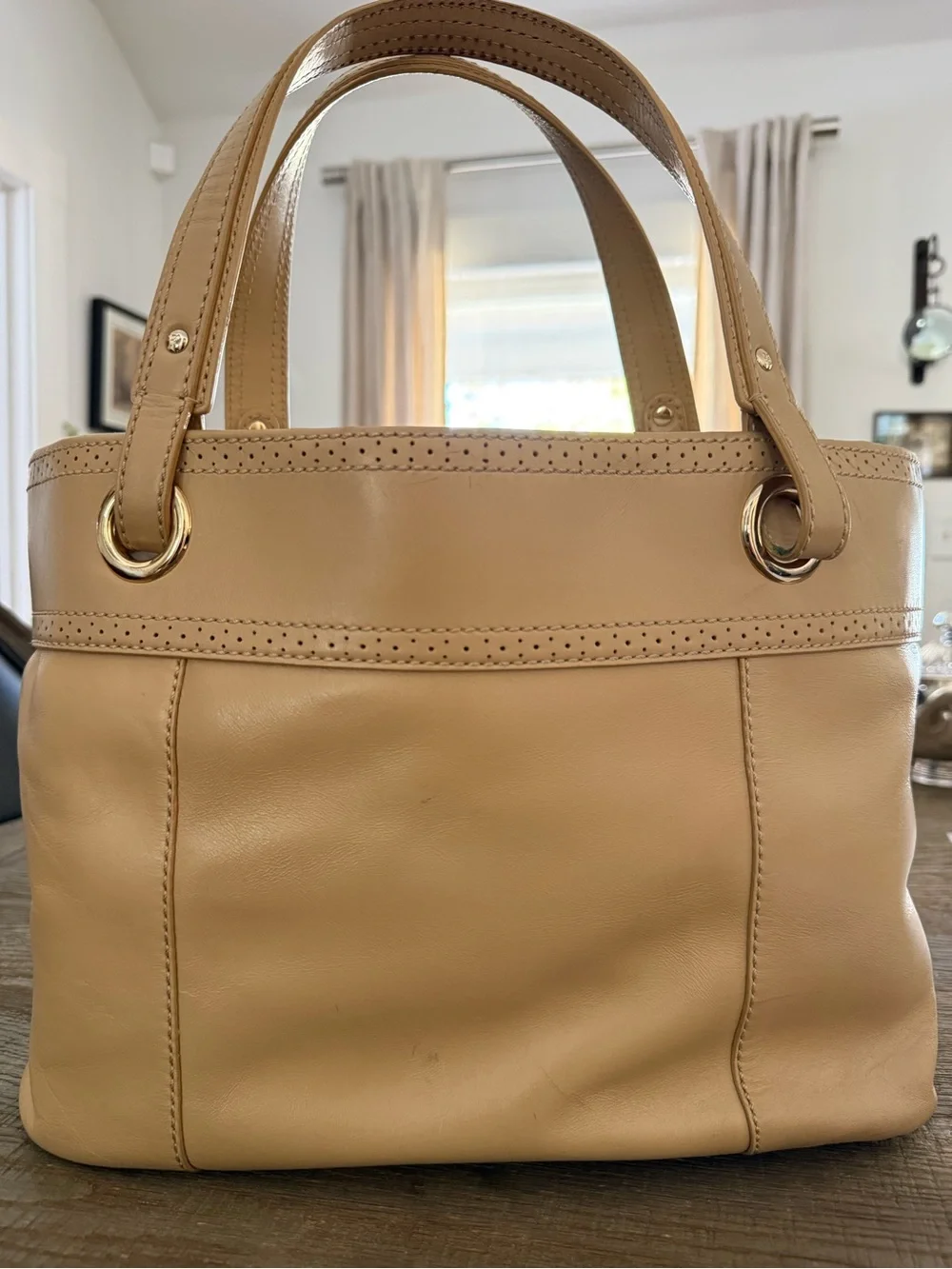 kate spade Beige Leather Tote with Tassel Detail
